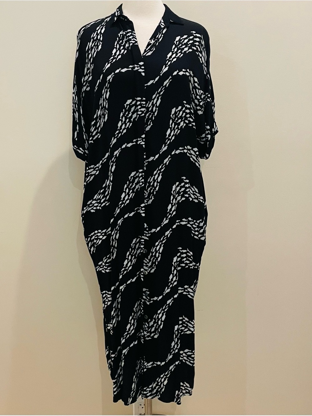 Ava Sky Black and White Fish Print Women's Dress